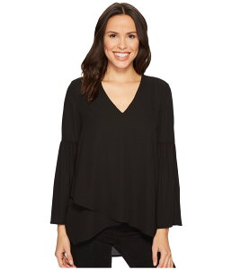 �J�����P�[�� ���f�B�[�X �g�b�v�X �V���c Karen Kane Crossover Bell Sleeve Top Black �u���b�N