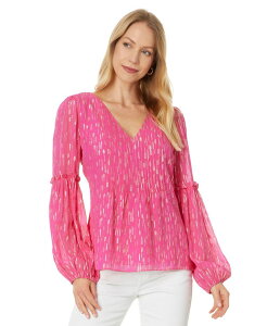 �����[�s�����b�c�@�[ ���f�B�[�X �g�b�v�X �V���c Lilly Pulitzer Cleme Long Sleeve Topassion Fruit Pink Mystical Viscose Metalliclip �s���N