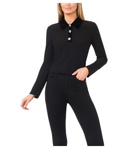 �Z�Z ���f�B�[�X �g�b�v�X �V���c �j�b�g CeCe Mixed Media 1/2 Placket Collared Knit Rich Black �u���b�N