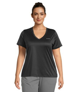 �R�����r�A ���f�B�[�X �g�b�v�X �V���c V�l�b�N �v���X�T�C�Y Columbia Plusize Hike Short Sleeve V-Neck Black �u���b�N