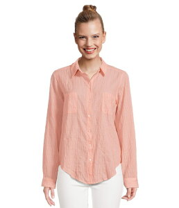 �����[�s�����b�c�@�[ ���f�B�[�X �g�b�v�X �V���c �_�E�� Lilly Pulitzer Sea View Button-Down Papaya X Conch Shell Pink Ltwt Oxford Shirting Stripe �s���N