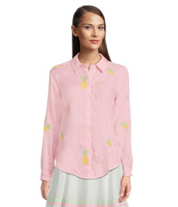 �����[�s�����b�c�@�[ ���f�B�[�X �g�b�v�X �V���c �_�E�� Lilly Pulitzer Sea View Button-Down Conch Shell Pink Happy Hour Embroidery �s���N