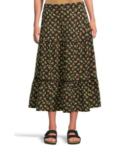 �h�[�h �A���h�R�[ ���f�B�[�X �{�g���X�J�[�g �e�B�A�[�h �~�f�B Toad&Co Marigold Tiered Midi Skirt Black Pansy Print �u���b�N
