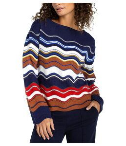 �����@�v�[�� ���T���[���X ���f�B�[�X �A�E�^�[ �j�b�g�E�Z�[�^�[ Liverpoolos Angeles Long Sleeve Boat Neck Scallop Hem Sweater Navy/Brown/Multi Stripe �l�C�r�[