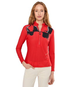 �W���C�~�[�T�h�b�N ���f�B�[�X �g�b�v�X �V���c �v�����g Jamie Sadock Flare Print Long Sleeve Sunsense 1/4 Zip Top Adrenaline Red ���b�h