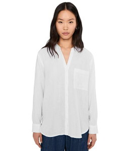 �G�C���[���t�B�b�V���[ ���f�B�[�X �g�b�v�X �V���c �R�b�g�� Eileen Fisher Organicotton Ripple Mandarin Collar Shirt White �z���C�g