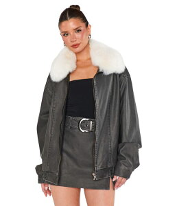 �E�~�[���A���[�� ���f�B�[�X �A�E�^�[ �R�[�g �W���P�b�g Show Me Your Mumu Motor City Jacket Vintage Black Faux Leather Faux Fur �u���b�N