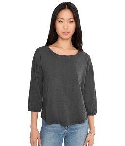 ���b�h�h�b�N ���f�B�[�X �g�b�v�X �V���c �N���[�l�b�N Mod-o-doc 3/4 Shirred Sleeve Open Crew Neck Tee Washed Ebony