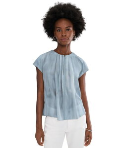 ���B���X ���f�B�[�X �g�b�v�X �V���c �L���b�v �u���E�X Vince Gathered Cap Sleeve Blouse Azura Wash