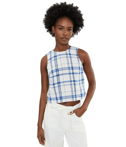 ���C�h�E�F�� ���f�B�[�X �g�b�v�X �V���c ���l�� Madewell Odin Top - 100% Linen Oversized Blue/White Plaid �z���C�g