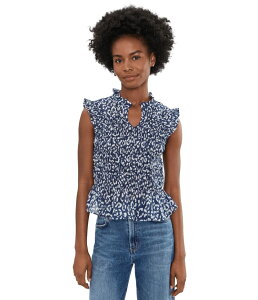 �j�b�N�v���X�]�[�C ���f�B�[�X �g�b�v�X �V���c �V���[�����O NIC+ZOE Leopard Sketch Smocked Top Indigo Multi �C���f�B�S