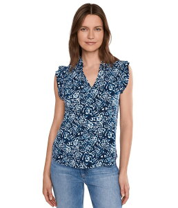 �j�b�N�v���X�]�[�C ���f�B�[�X �g�b�v�X �V���c NIC+ZOE Shibori Liliesoft Sleeve Top Indigo Multi �C���f�B�S
