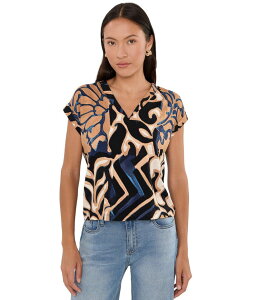 �j�b�N�v���X�]�[�C ���f�B�[�X �g�b�v�X �V���c �v�` �L���b�v NIC+ZOE Petite Deco Blooms Cap Sleeve Tee Blue Multi �u���[