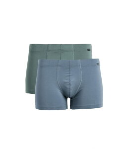 �n���� �����Y �A���_�[�E�F�A �{�N�T�[�p���c �R�b�g�� Hanro Cotton Essentials 2 Pack Boxer Brief W/Cove red Waistband Studio Green/Retro Blue �u���[