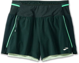 【送料無料】 ブルックス レディース ハーフパンツ・ショーツ ボトムス High Point 3" 2-in-1 Shorts - Women's CARBON/GLACIER GREEN