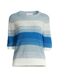 【送料無料】 ホワイトプラスウォーレン レディース ニット・セーター アウター Striped Linen Sweater blue combo