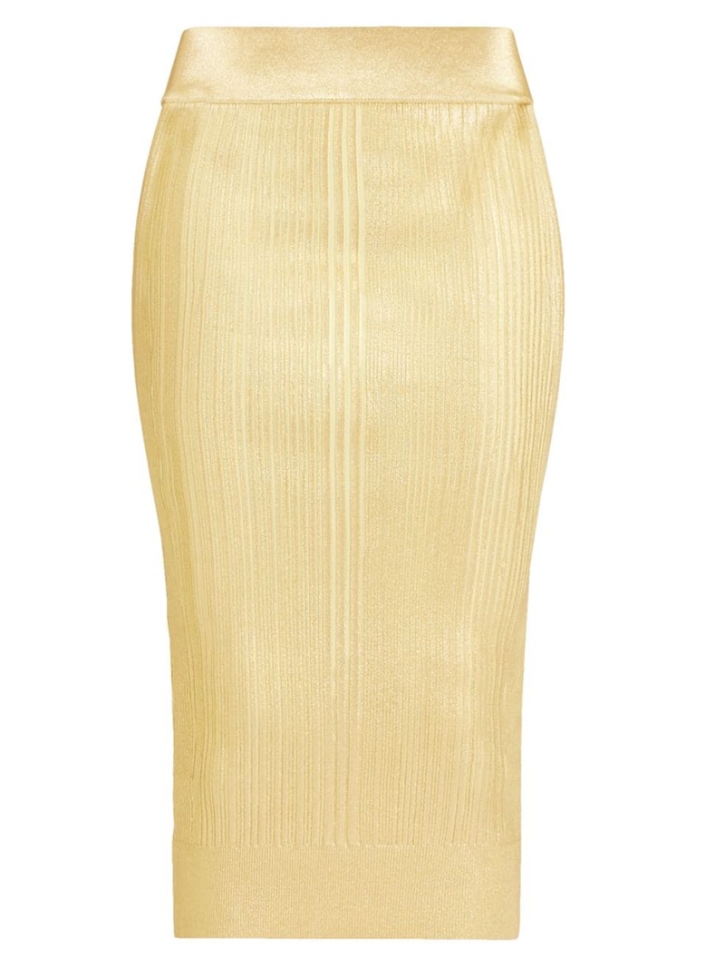  エルベレジェ レディース スカート ボトムス Foil Ribbed Pencil Skirt gold