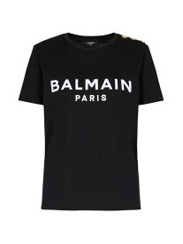 【送料無料】 バルマン レディース Tシャツ トップス Button-Embellished Logo T-Shirt black white