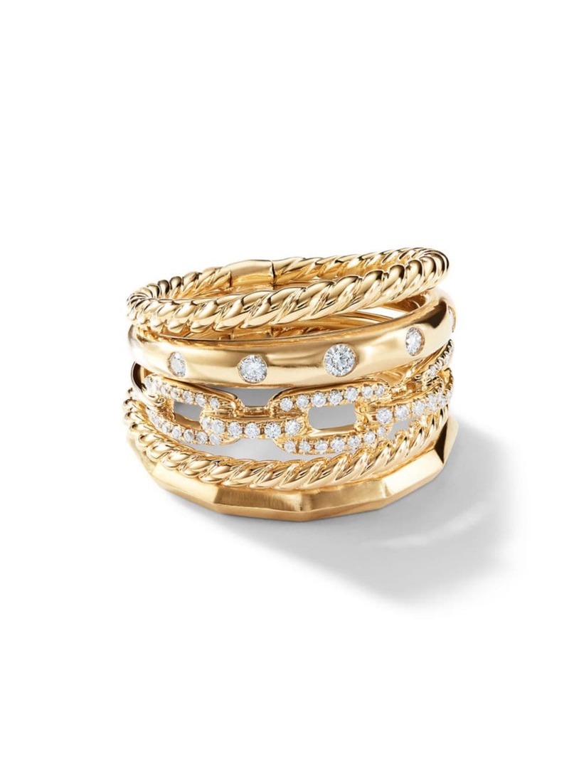 日本 デイビット・ユーマン レディース リング アクセサリー Stax Wide Ring with Diamonds in 18K Yellow Gold 15mm gold
