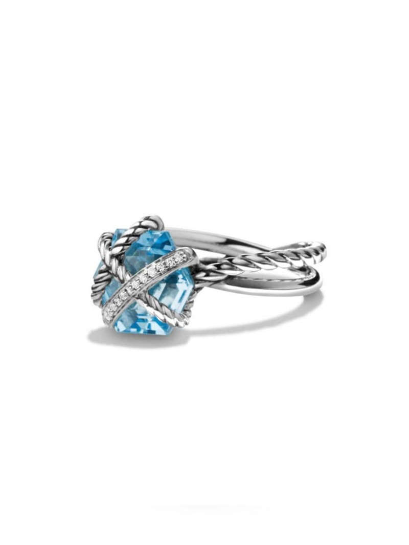  デイビット・ユーマン レディース リング アクセサリー Cable Wrap Ring with Gemstone  Diamonds blue topaz