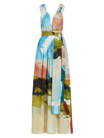 【送料無料】 オスカー デ ラ レンタ レディース ワンピース トップス Abstract Landscape Print Tie Maxi Dress powder blue multi