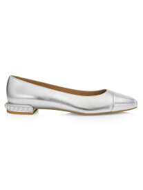 【送料無料】 スチュアート ワイツマン レディース パンプス シューズ Metallic Leather Ballet Flats silver