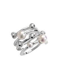 【送料無料】 マジョリカ レディース リング アクセサリー Planet Rhodium-Plated Silver, Cubic Zirconia & Faux White Pearl Spiral Ring pearl