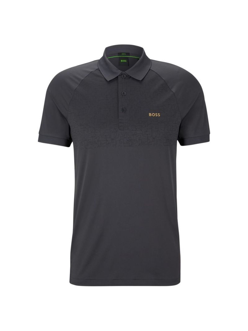  ボス メンズ ポロシャツ トップス Slim-Fit Polo Shirt With Decorative Reflective Pattern dark grey