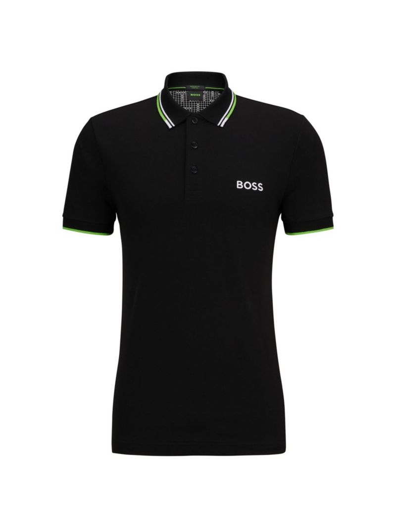  ボス メンズ ポロシャツ トップス Cotton-Blend Polo Shirt with Contrast Logo black