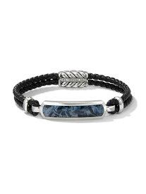 【送料無料】 デイビット・ユーマン メンズ ブレスレット・バングル・アンクレット アクセサリー Exotic Stone Bar Station Black Leather Bracelet pietersite