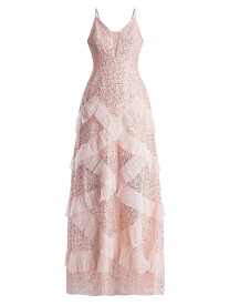 【送料無料】 ビーシービージーマックスアズリア レディース ワンピース トップス Embellished Lace Ruffle Gown pink