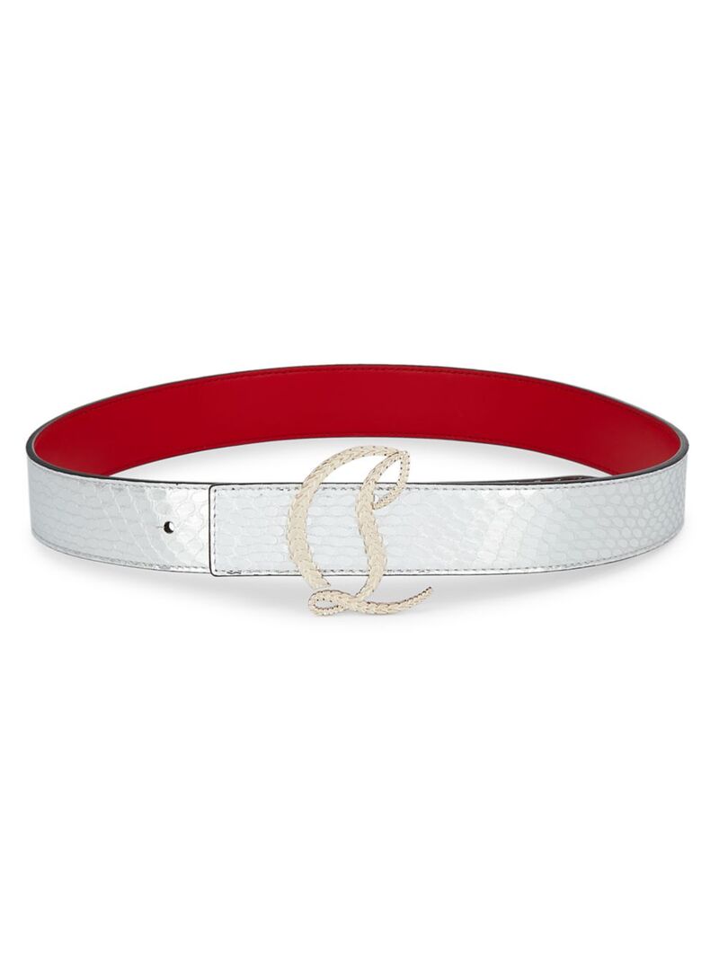【送料無料】 クリスチャン・ルブタン レディース ベルト アクセサリー Logo Buckle Snake-Embossed Leather Belt silver goldのサムネイル