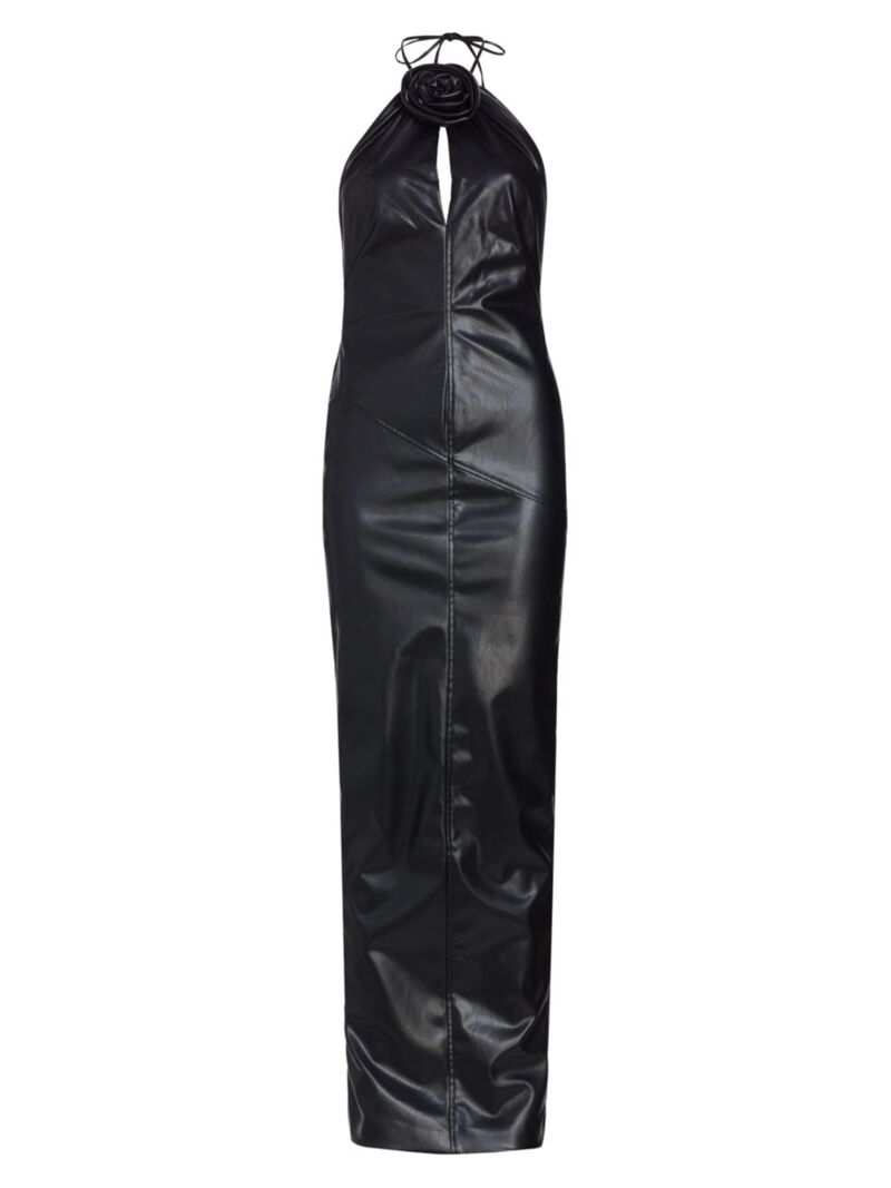 【送料無料】 ロニーコボ レディース ワンピース トップス Danz Faux Leather Applique Gown jet black