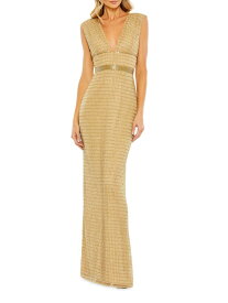 【送料無料】 マックダガル レディース ワンピース トップス Beaded V-Neck Column Gown gold