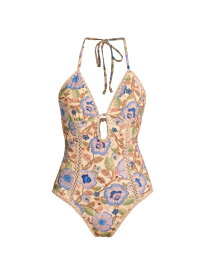 【送料無料】 ジマーマン レディース ワンピース トップス Junie Floral Crochet-Edge One-Piece Swimsuit ivory blue floral