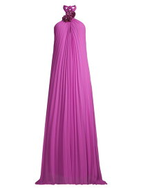 【送料無料】 ウンガロ レディース ワンピース トップス Billie Plisse Crepe Chiffon Halterneck Gown pink orchid