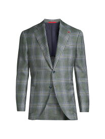 【送料無料】 イザイア メンズ ジャケット・ブルゾン アウター Marechiaro Two-Button Plaid Silk & Wool Sport Coat open green