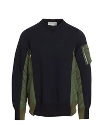 【送料無料】 サカイ メンズ ニット・セーター アウター Sponge Sweat Mixed-Media Twill Sweater navy khaki