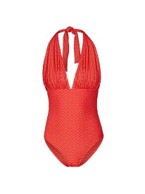 【送料無料】 ショシャーナ レディース ワンピース トップス Striped Halter One-Piece Swimsuit red gold