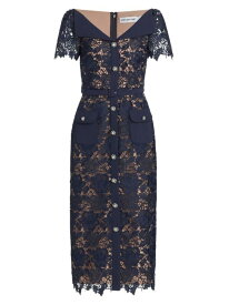 【送料無料】 セルフ・ポートレイト レディース ワンピース トップス Short-Sleeve Lace Midi-Dress navy