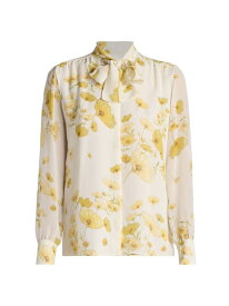 【送料無料】 ジャンバティスタ ヴァリ レディース シャツ トップス Floral Silk Tieneck Blouse ivory yellow