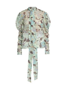 【送料無料】 ステラマッカートニー レディース シャツ トップス Floral Silk Puff-Sleeve Shirt multicolor mint