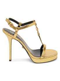 【送料無料】 ヴェルサーチ レディース サンダル シューズ T.115 115MM Embossed Metallic Leather Sandals gold