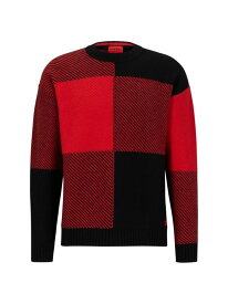 【送料無料】 フューゴ メンズ ニット・セーター アウター Relaxed-Fit Sweater With Jacquard-Woven Vichy Check red black
