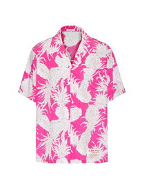 【送料無料】 ヴァレンティノ メンズ シャツ トップス Silk Bowling Shirt In Pineapple Print pink white