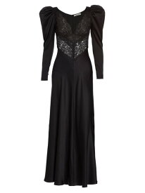 【送料無料】 ロダルタ レディース ワンピース トップス Embellished Satin Puff-Sleeve Gown black