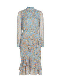 【送料無料】 サローニ レディース ワンピース トップス Isa Ruffled Silk Georgette Teardrop Print Dress linden sky