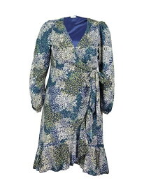 【送料無料】 キヨナ レディース ワンピース トップス Julia Asymmetric Wrap Midi-Dress blue impressionist print