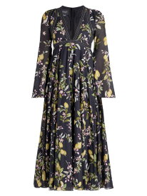 【送料無料】 ジャンバティスタ ヴァリ レディース ワンピース トップス Floral-Print Cotton Midi-Dress black yellow