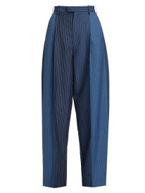 【送料無料】 マルニ レディース カジュアルパンツ ボトムス Colorblocked Stripe Wool Wide-Leg Pants blu marine